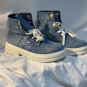 Denim Blue Women's Lace-Up Ankle Boots